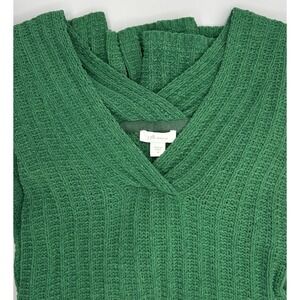 J Jill Chenille V Neck Long Sleeve Pullover Sweater Green Size M